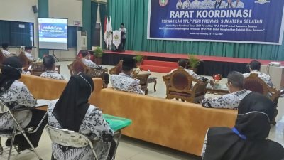 SMA, SMK PGRI dan Ketua Sekretaris YPLP Kabupaten kota di Sumatera Selatan melakukan Rapat Kordinasi (Rakor) di gedung aula asrama haji Palembang, Jumat (18/6/2021).