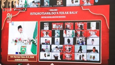 Herman Deru saat menghadiri kegiatan tersebut secara virtual dari Griya Agung Palembang, Minggu (8/8/2021) malam.