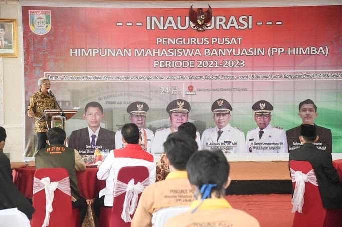 Mawardi Yahya saat menghadiri pengukuhan Pengurus Pusat Himba di Pendopoan Rumah Dinas Bupati Banyuasin, Jum'at (24/9/2021).