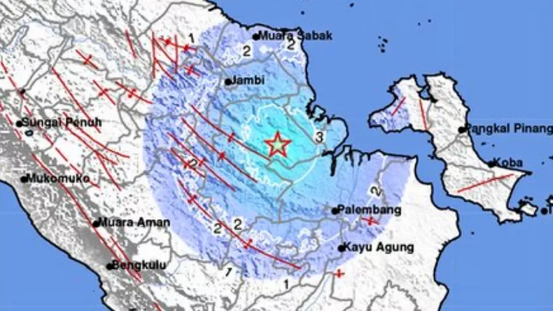 Gempa terkini berkekuatan Magnitudo 4,7 mengguncang Musi Banyuasin, Sumatera Selatan (Sumsel). (Twitter/BMKG)