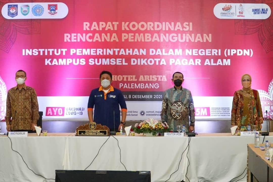 Herman Deru saat membuka Rapat Koordinasi Rencana Pembangunan Institut Pemerintahan Dalam Negeri (IPDN) Kampus Sumsel, bertempat di Hotel Arista, Rabu (8/12/2021).
