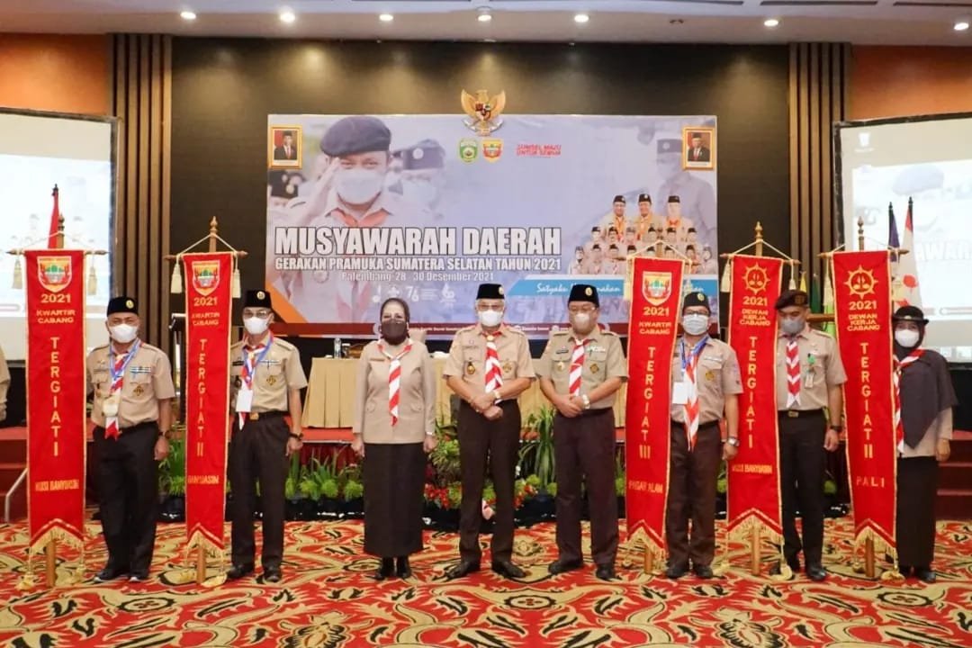 Mawardi Yahya saat Pembukaan Musyawarah Daerah (Musda) Gerakan Pramuka Sumatera Selatan bertempat di Hotel Aryaduta Palembang, Rabu (29/12/2021). 