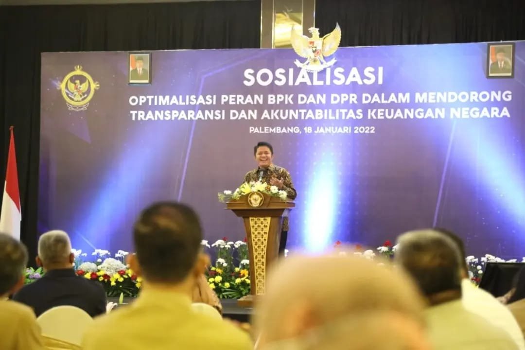Herman Deru saat acara Sosialisasi Optimalisasi Peran BPK dan DPR dalam Mendorong Transparansi dan Akuntabilitas Keuangan Negara, di Hotel Arista, Selasa (18/1/1022)