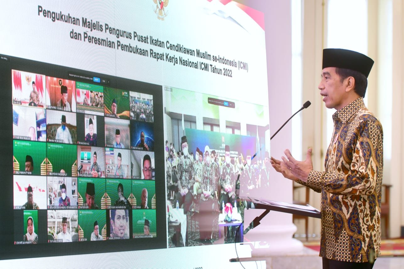 Presiden Jokowi pada Pembukaan Rakernas ICMI Tahun 2022, dari Istana Kepresidenan Bogor, Jawa Barat, Sabtu, (29/01/2022). (Foto: BPMI Setpres)