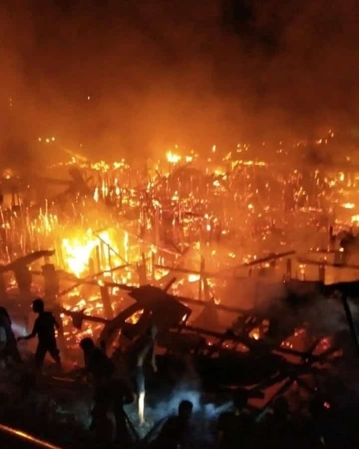 Kebakaran di kampung nelayan Desa Sungsang I, Kecamatan Banyuasin II, Kabupaten Banyuasin, Sumatera Selatan (Sumsel)