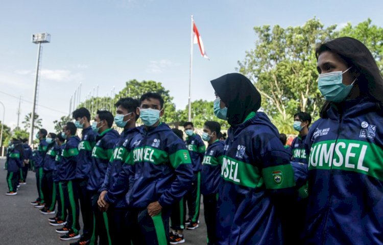 Kontingen Atlet Sumsel pada pelepasan atlet ke PON Papua XX tahun lalu