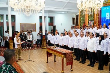 Pengukuhan Pengurus Badan Pembina Olahraga Korps Pegawai Republik Indonesia (Bapor Korpri) Provinsi Sumsel masa Bakti 2024-2029 di Griya Agung, Palembang, Sumatera Selatan, Rabu (20/3/2024).