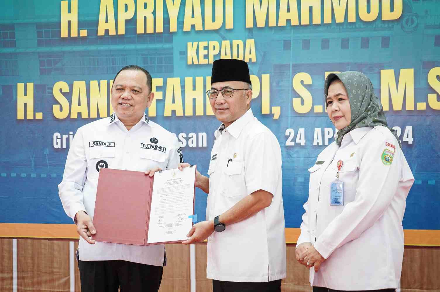 Sertijab, Apriyadi Siap Dukung Penuh Pj Bupati Muba Sandi Fahlepi