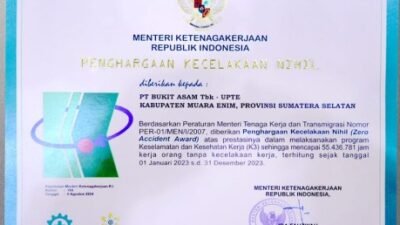 Keselamatan Kerja Terjaga, Bukit Asam (PTBA) Raih Penghargaan di 2 Ajang Sekaligus