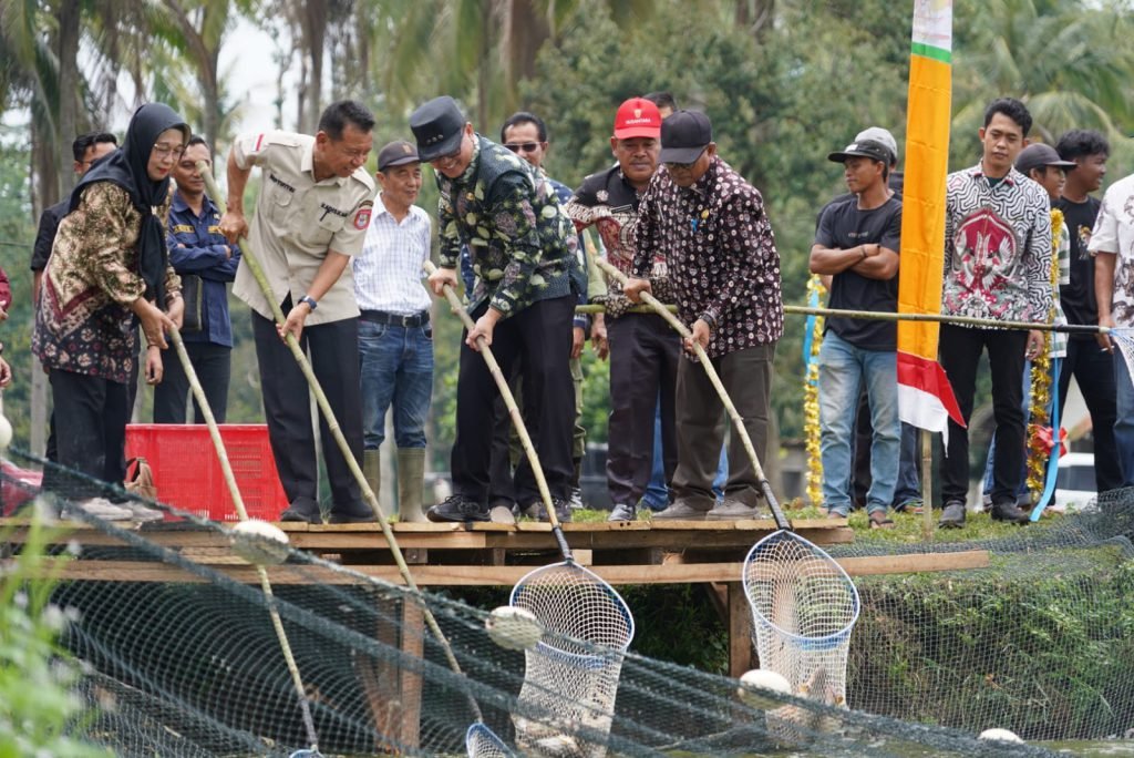 Muhammad Farid Menyerahkan Bantuan Excavator Dan Panen Ikan Patin Desa Sungai Rengit