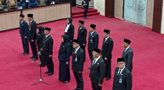 Deretan pejabat di lingkungan Pemprov Sumsel saat pelantikan di Aula Bina Praja Kantor Gubernur Sumsel.