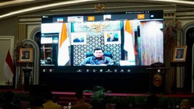 Rakor Sosialisasi Pencegahan Korupsi Dalam Proses Perencanaan dan Penganggaran APBD Pemprov Sumsel, secara virtual yang berlangsung di Ballroom Hotel Beston Palembang,Selasa (12/11/2024). Foto : Dok.halopos.id