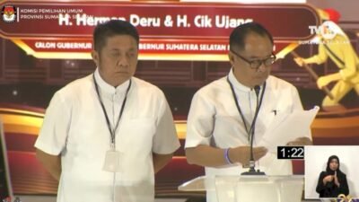 Pasangan Calon Gubernur dan Wakil Gubernur nomor urut 01 Herman Deru dan Cik Ujang dalam debat kedua Pilgub Sumsel/repro