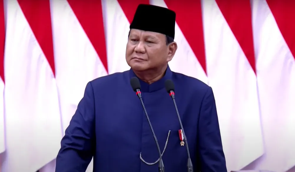 Prabowo Subianto saat pelantikan presiden RI 2024-2029 di Jakarta, Minggu, 20 Oktober 2024. (Tangkapan layar YouTube.com/Sekretariat Negara)