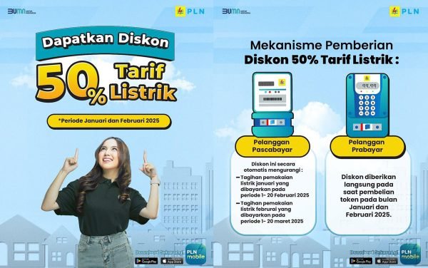 Ilustrasi diskon tarif listrik 50 persen. (Foto: Humas PLN)