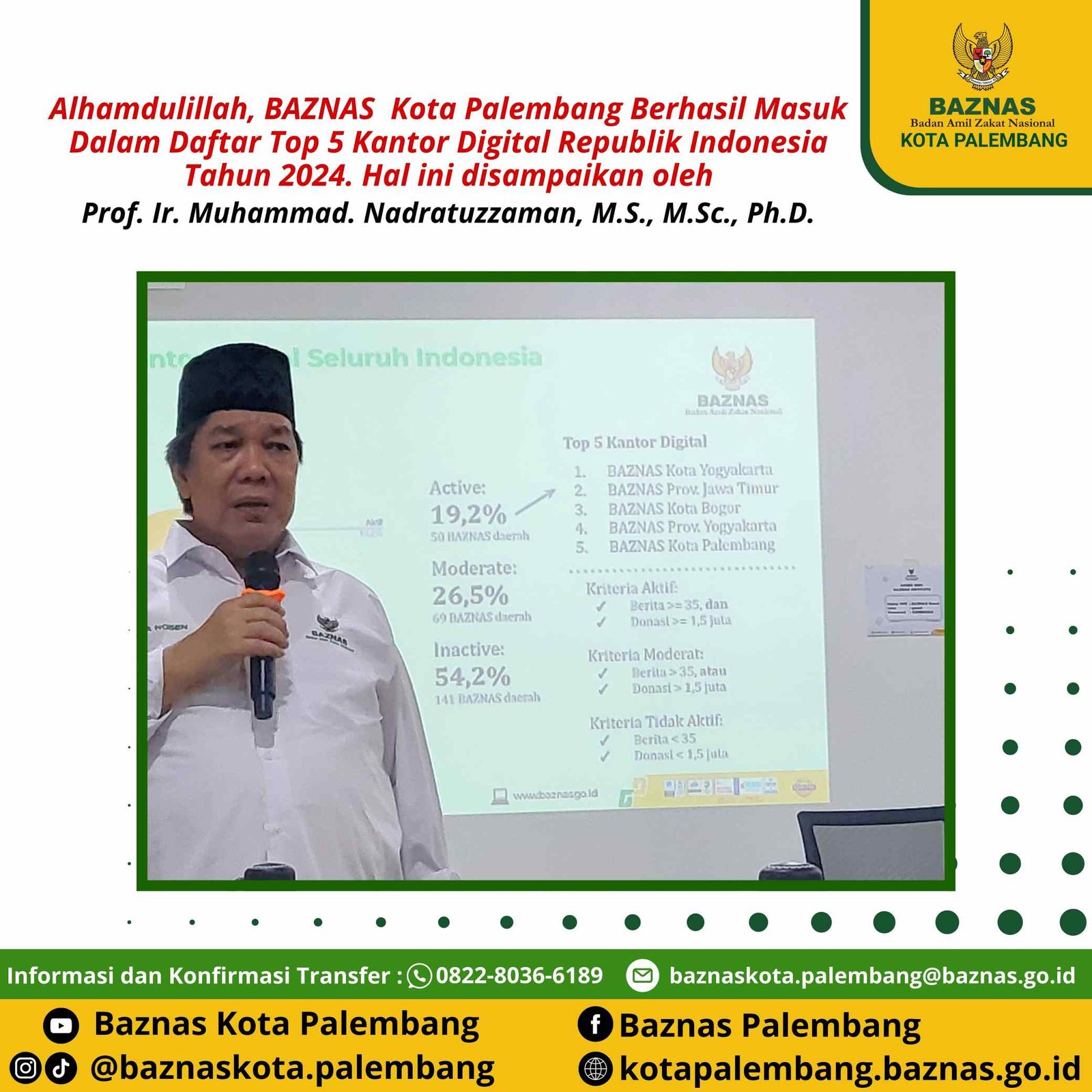 BASNAZ Palembang Masuk 5 Besar Kategori Kantor Digital se Indonesia