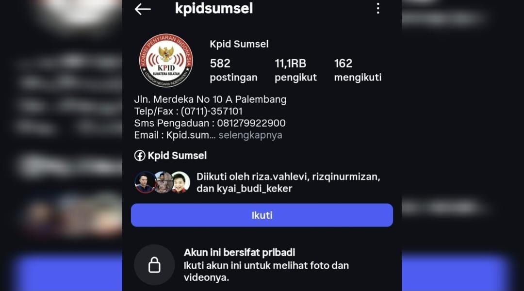 Tangkap layar instagram KPID Sumsel