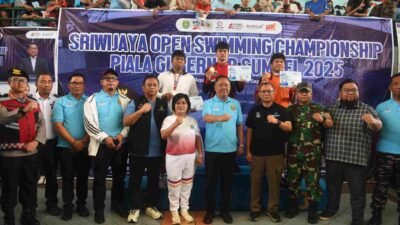 pembukaan Kejuaraan Renang Nasional Sriwijaya Open Swimming Championship 2025 yang digelar di Aquatic Stadium Jakabaring Sport City (JSC) Palembang, Kamis (4/9/2025).