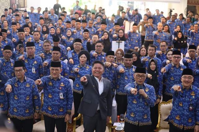 Rapat Kerja Nasional (Rakernas) Korpri Tahun 2025 yang berlangsung di Griya Agung, Palembang, Sabtu (4/10/2025).