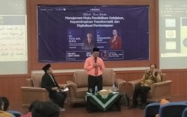 kuliah tamu bertajuk Manajemen Mutu Pendidikan: Kebijakan, Kepemimpinan Transformatif, dan Digitalisasi Pembelajaran di Aula GKB 1 Lantai 7 Universitas Muhammadiyah Sidoarjo (UMSIDA), Sabtu (10/1/2026).