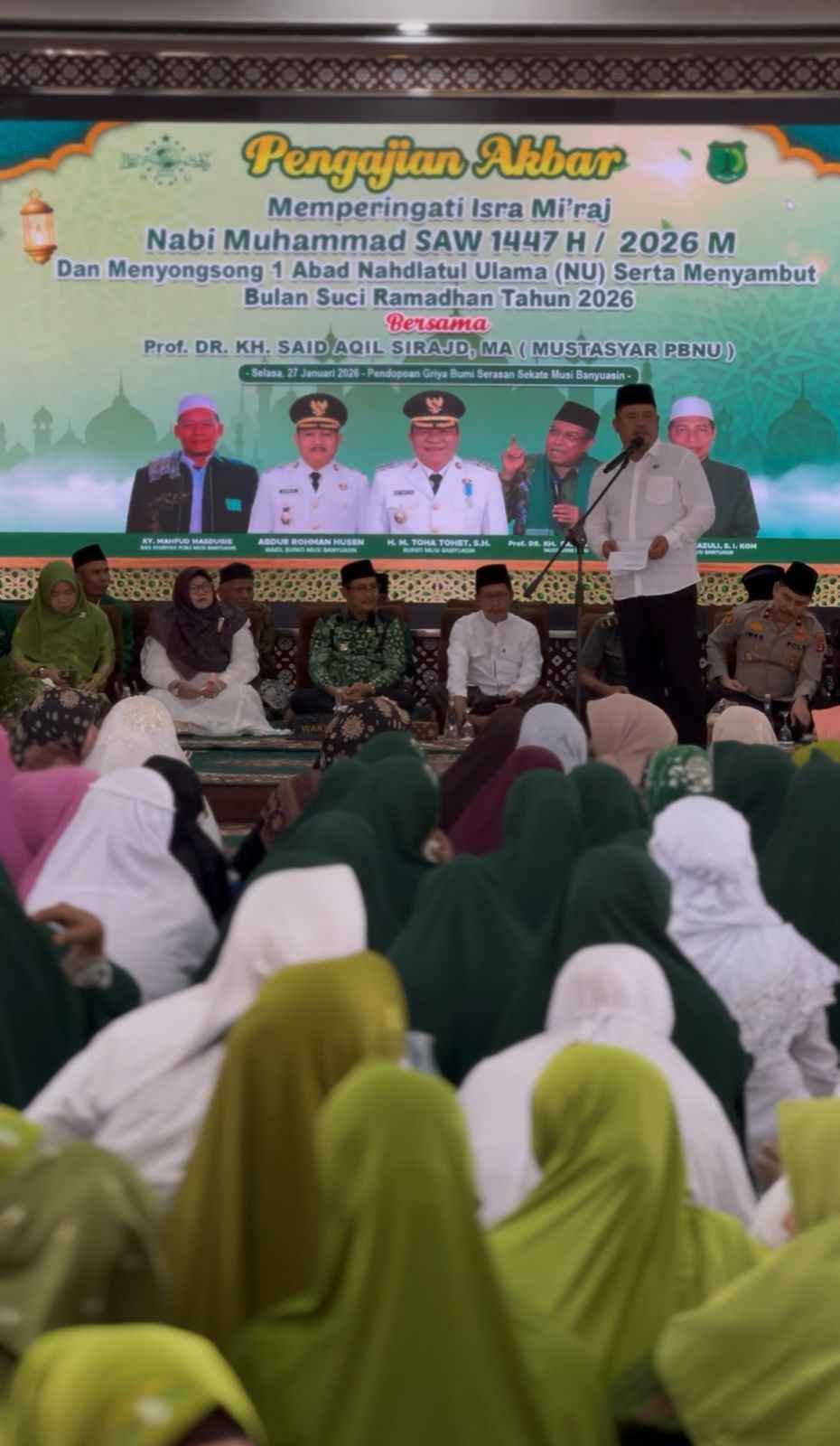 memperingati Isra Mi'raj Nabi Muhammad SAW 1447 H / 2026 M sekaligus 1 Abad Nahdlatul Ulama (NU) di Kabupaten Musi Banyuasin, Selasa (27/01/2025).