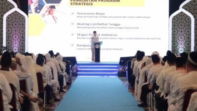 kegiatan Bimbingan Manasik Haji Nasional di Asrama Haji Pondok Gede, Jakarta, Rabu (11/2/2026).