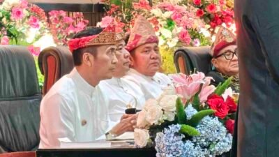 Wali Kota Palembang H Ratu Dewa dan gubernur Sumsel Herman Deru dalam acara HUT kota Palembang