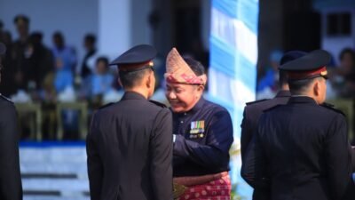 Upacara dan Syukuran Hari Bhayangkara ke-80 Tahun 2026 di halaman Griya Agung, Palembang, Rabu (1/7/2026). 