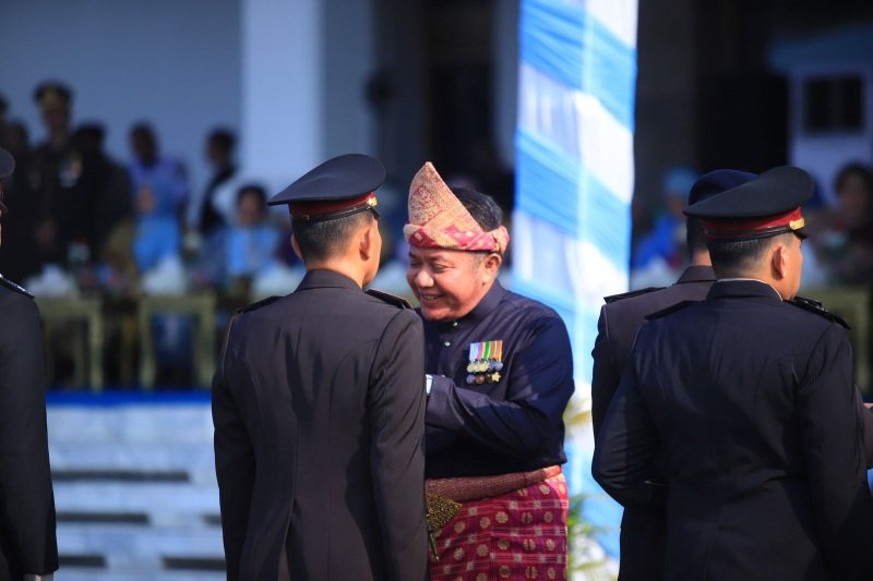 Upacara dan Syukuran Hari Bhayangkara ke-80 Tahun 2026 di halaman Griya Agung, Palembang, Rabu (1/7/2026). 