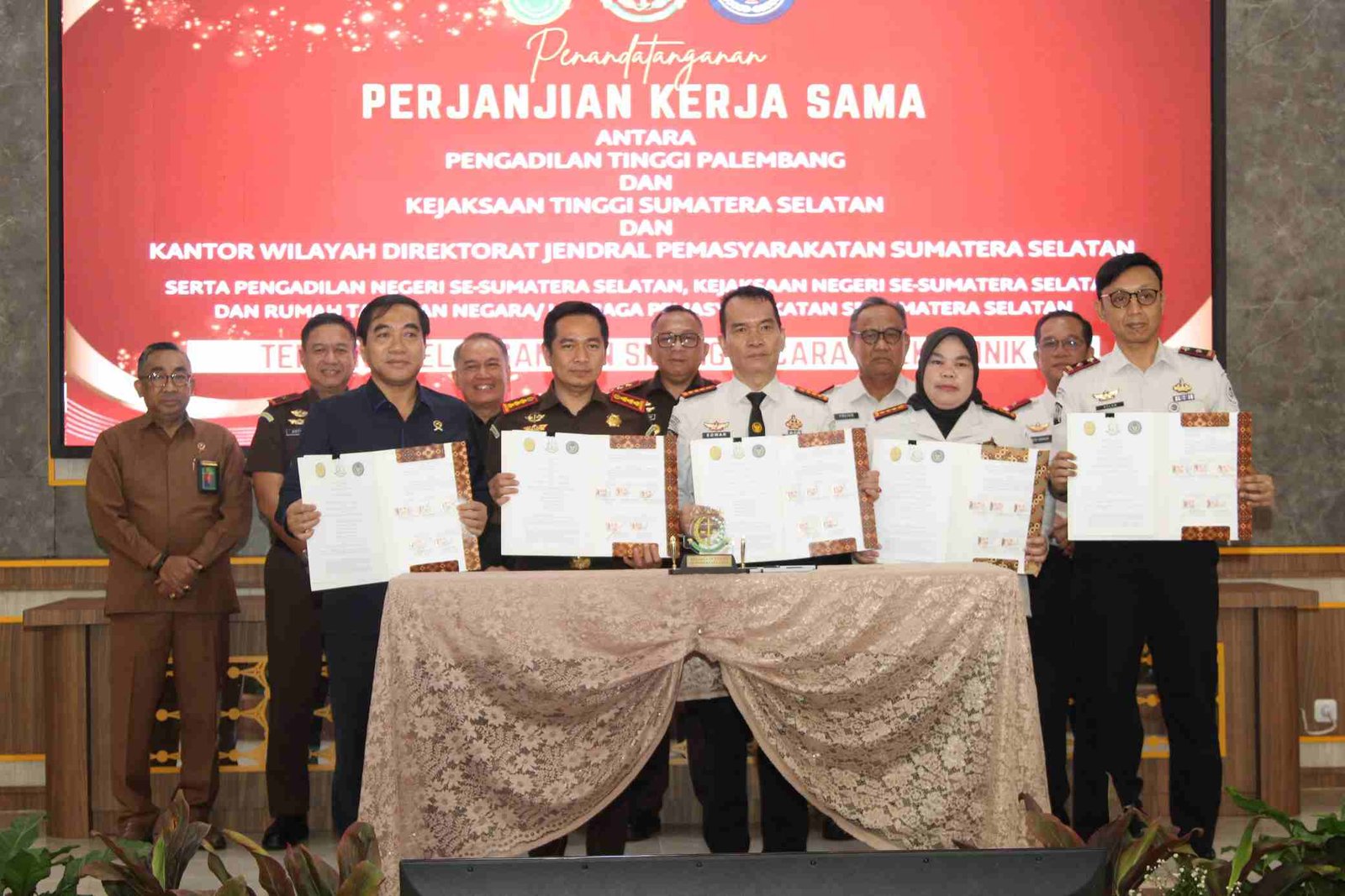 Karutan Kelas I Palembang Ikuti Penandatanganan PKS Persidangan Elektronik Ditjenpas 