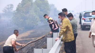 Gubernur Sumsel Herman Deru.Sabtu (29/8/2026), turun langsung menyisir titik kebakaran hutan dan lahan yang mengepung Jalan Tol Palembang-Indralaya