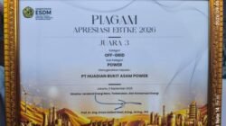 Anak Perusahaan PTBA, PT Huadian Bukit Asam Power Raih Juara 3 Apresiasi EBTKE 2026 dari Kementerian ESDM