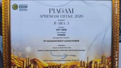 Anak Perusahaan PTBA, PT Huadian Bukit Asam Power Raih Juara 3 Apresiasi EBTKE 2026 dari Kementerian ESDM