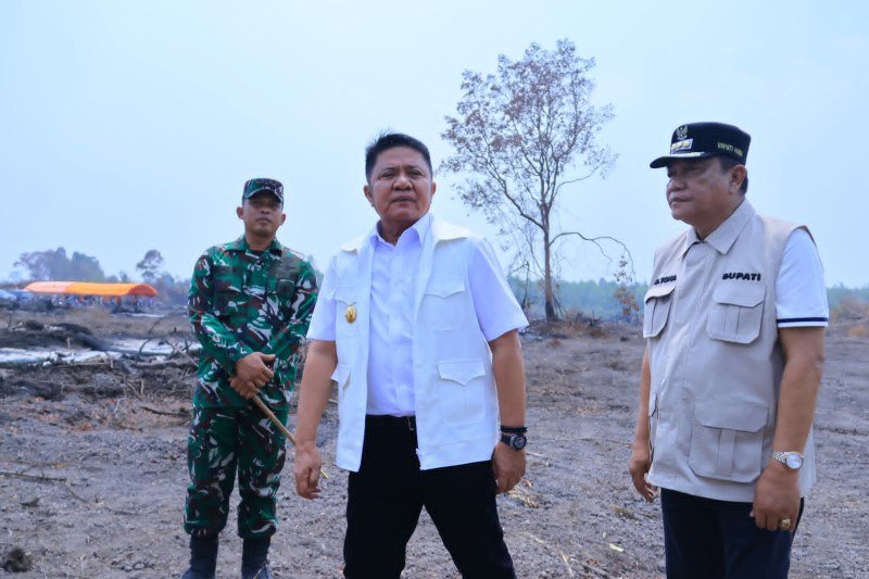 Gubernur Sumatera Selatan Herman Deru turun langsung ke lokasi kebakaran hutan dan lahan (Karhutla) di Desa Tanjung Agung Timur, Kecamatan Lais, Musi Banyuasin, Sabtu (4/9/2026)