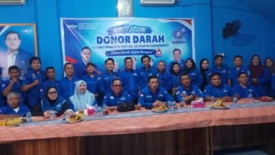 DPC menggelar bakti sosial donor darah di Kantor DPC Partai Demokrat Kota Palembang, Jalan Musi II, Minggu (27/9/2026).