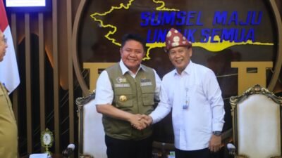 Gubernur Sumatera Selatan Dr. H. Herman Deru menerima audiensi Kepala Perwakilan Badan Pengawasan Keuangan dan Pembangunan (BPKP) Provinsi Sumatera Selatan, Farid Firman, di Ruang Tamu Gubernur, Senin (28/9/2026).