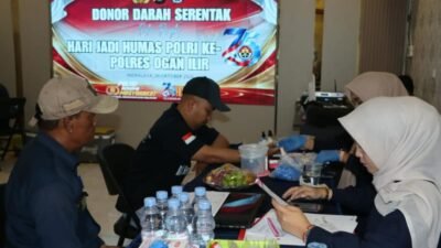 Jelang HUT Humas Polri ke-75, Polres Ogan Ilir Gelar Aksi Donor Darah Bersama TNI, Media dan PMI